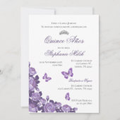 Invitación Spanish Quinceanera purple floral invit Einladung (Vorderseite)
