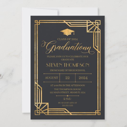 Invitación Vintage Art Deco Graduation Invitation Einladung (Vorderseite)