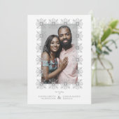 Invitación Wedding Grey Fancy Ornament Lace Effect Einladung (Stehend Vorderseite)