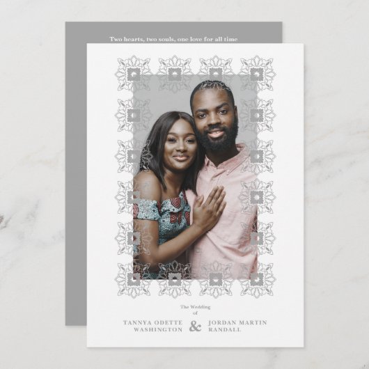 Invitación Wedding Grey Fancy Ornament Lace Effect Einladung (Vorne/Hinten)