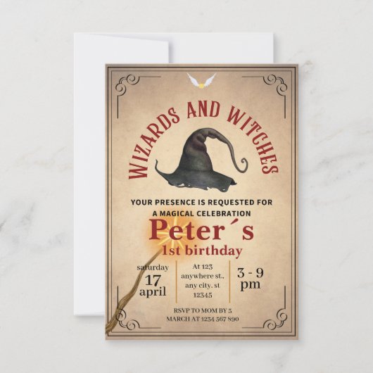 Invitación Wizard School Themed Birthday Party Inv Einladung (Vorderseite)