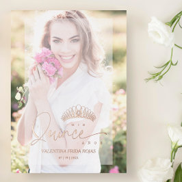 Invitación XV Princess Crown Elegante Overlay Vell Folieneinladung