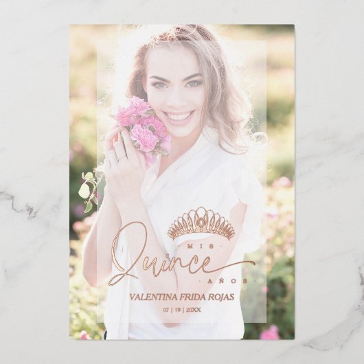 Invitación XV Princess Crown Elegante Overlay Vell Folieneinladung (Vorderseite)