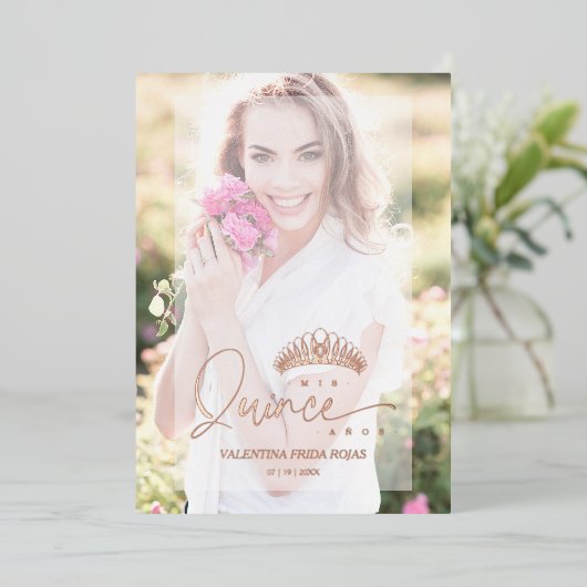 Invitación XV Princess Crown Elegante Overlay Vell Folieneinladung (Stehend vorne)