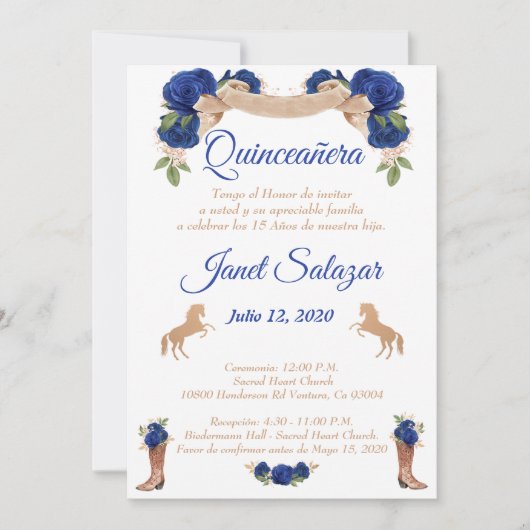 Invitaciones charro Quinceañera Charra azul Einladung (Vorderseite)