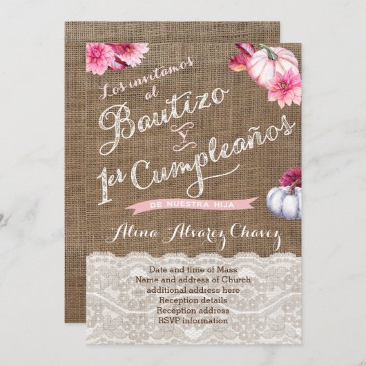 Invitaciónes con calabazas, Bautizo y 1er cumple Einladung (Vorne/Hinten)