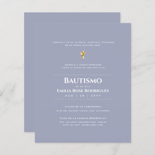 Invitaciones de Bautismo Español Católico Moderno (Vorne/Hinten)