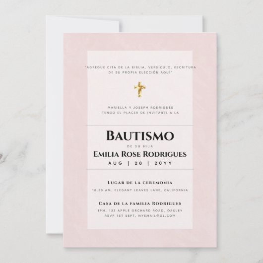 Invitaciones de Bautismo Español Católico Moderno Einladung (Vorderseite)