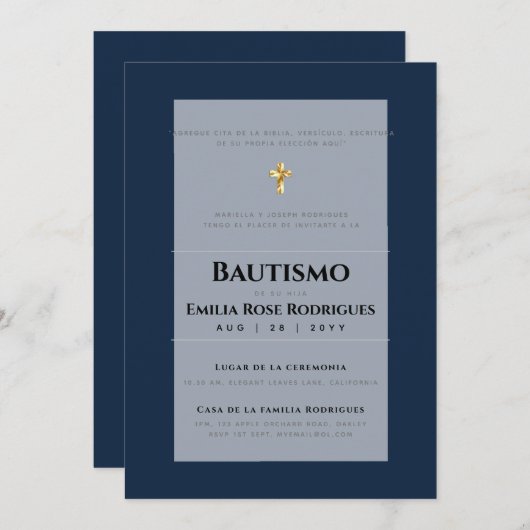 Invitaciones de Bautismo Español Católico Moderno Einladung (Vorne/Hinten)