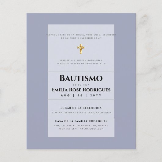 Invitaciones de Bautismo Español Católico Moderno Flyer (Vorne)