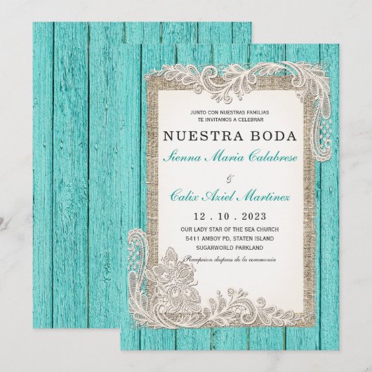 Invitaciones de Boda Rústicas Turquesa Einladung (Vorne/Hinten)