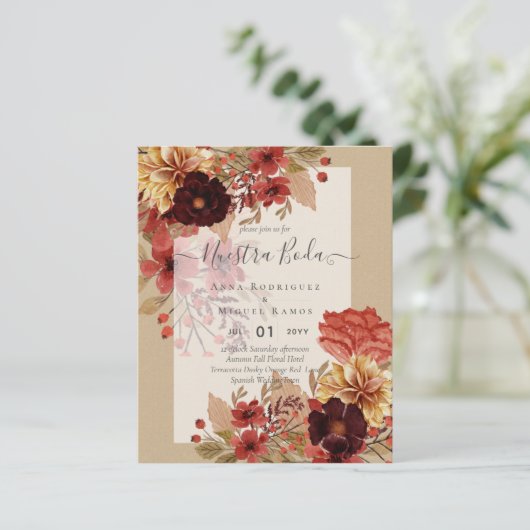 Invitaciones de Boda, spanisches Hochzeitbudget Fa (Stehend Vorderseite)