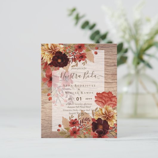 Invitaciones de Boda, spanisches Hochzeitbudget Fa (Stehend Vorderseite)