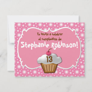Invitaciones de cumpleaños, Fiesta de Rosa cupcake Einladung