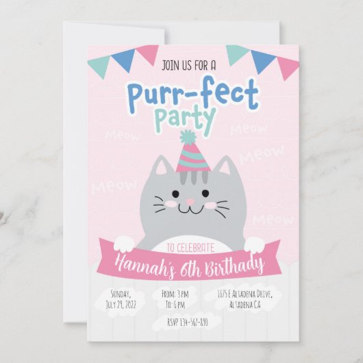 Invitaciones fiesta de cumpleaños cute kitty einladung (Vorderseite)