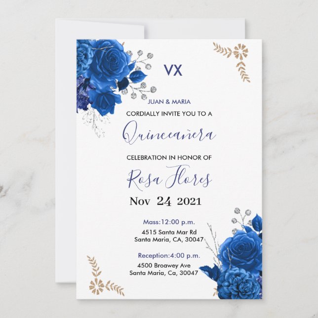 Invitaciones for Quinceanera Invitation Blue Royal (Vorderseite)