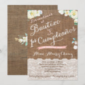 Invitaciones para Bautizo de niña, blanca durazno Einladung (Vorne/Hinten)