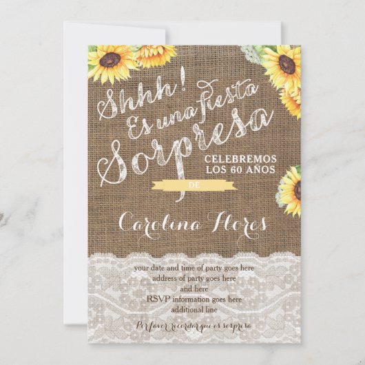 Invitaciones para fiesta sorpresa con girasol einladung (Vorderseite)