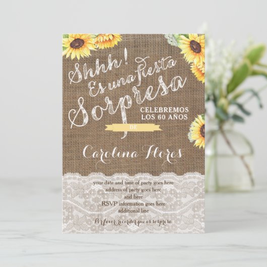 Invitaciones para fiesta sorpresa con girasol einladung (Stehend Vorderseite)