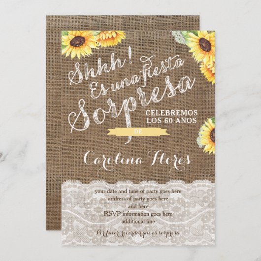 Invitaciones para fiesta sorpresa con girasol einladung (Vorne/Hinten)