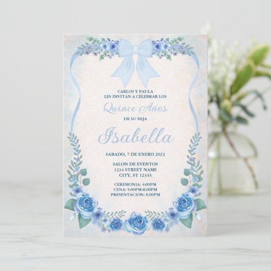 INVITACTION AZUL FLORAL EINLADUNG (Stehend Vorderseite)