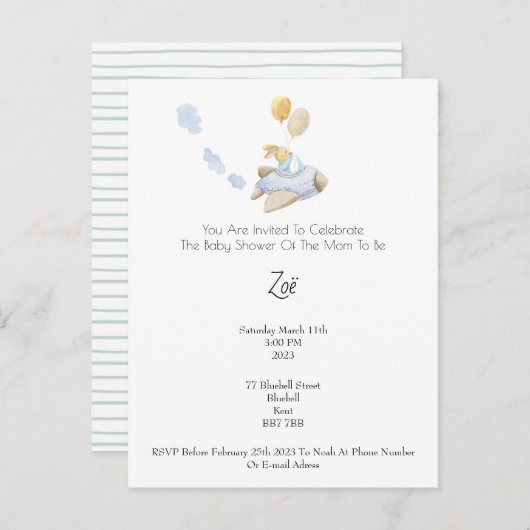 Invitation (10,8 x 14,2 cm) - Baby Shower Postkarte (Vorne/Hinten)