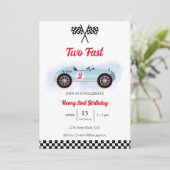 Invitation 2nd Birthday Too Fast, Vintage Race Einladung (Stehend Vorderseite)
