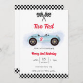 Invitation 2nd Birthday Too Fast, Vintage Race Einladung (Vorne/Hinten)