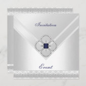 Invitation All Occasions White Blue Silver Jewel Einladung (Vorne/Hinten)