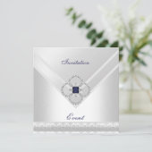 Invitation All Occasions White Blue Silver Jewel Einladung (Stehend Vorderseite)
