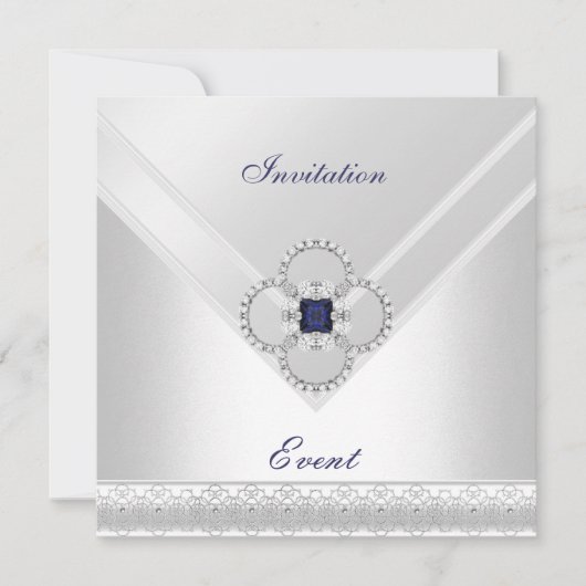 Invitation All Occasions White Blue Silver Jewel Einladung (Vorderseite)