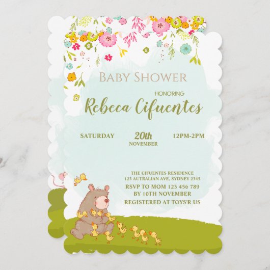 Invitation Baby Shower Bear and duckies Einladung (Vorne/Hinten)