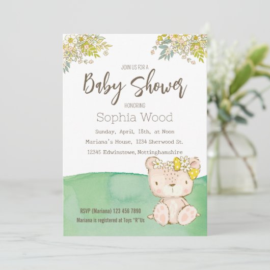 Invitation Baby Shower Little Bear Einladung (Stehend Vorderseite)
