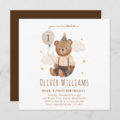 Invitation bear 1st birthday blue balloon (Vorne/Hinten)