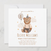 Invitation bear 1st birthday blue balloon (Vorderseite)