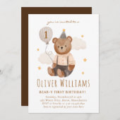 Invitation bear 1st birthday blue balloon einladung (Vorne/Hinten)