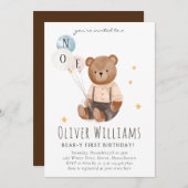 Invitation bear 1st birthday blue balloon einladung (Vorne/Hinten)