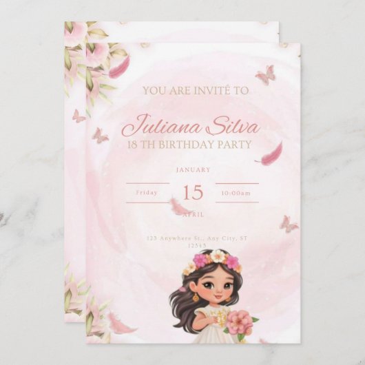 Invitation birthday for little princess einladung (Vorne/Hinten)