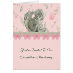 Invitation Card for Daughters Christening in Pink