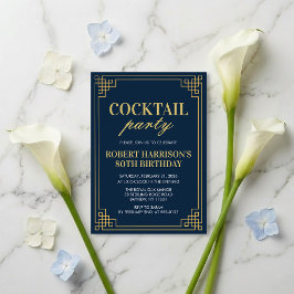 Invitation Cocktail Party Navy Gold 80th Birthday Einladung