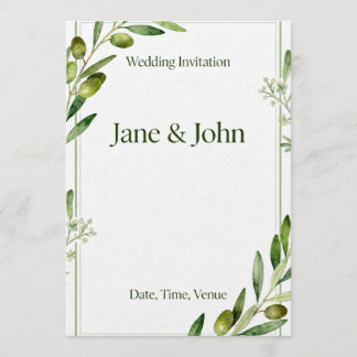 Invitation Elegant Olive Branch Green Wedding Invi Einladung