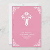 Invitation Floral Cross Baptism Rose Pink Einladung (Rückseite)