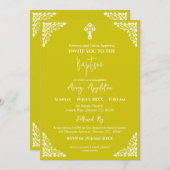 Invitation Floral Cross Baptism Yellow Einladung (Vorne/Hinten)