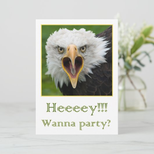 Invitation for party shouting bird of prey einladung (Stehend Vorderseite)
