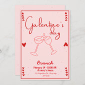 Invitation galentines day brunch red and pink einladung (Vorne/Hinten)