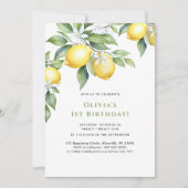 Invitation Lemon citrus 1st birthday. Einladung (Vorderseite)