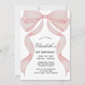 Invitation Pink Bow 1st Birthday Girl First Birthd Einladung (Vorderseite)