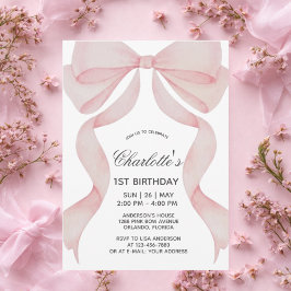 Invitation Pink Bow 1st Birthday Girl First Birthd Einladung