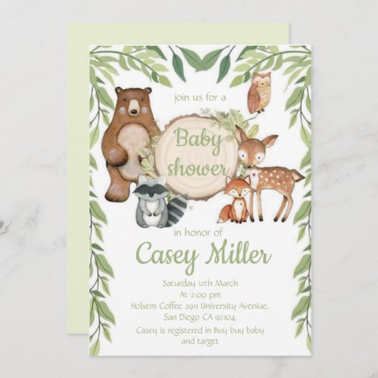 Invitation Rustic Woodland Forest Animal Baby show Einladung (Vorne/Hinten)
