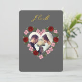 Invitation Slate Grey Gold Rose Heart Wedding Einladung (Stehend Vorderseite)